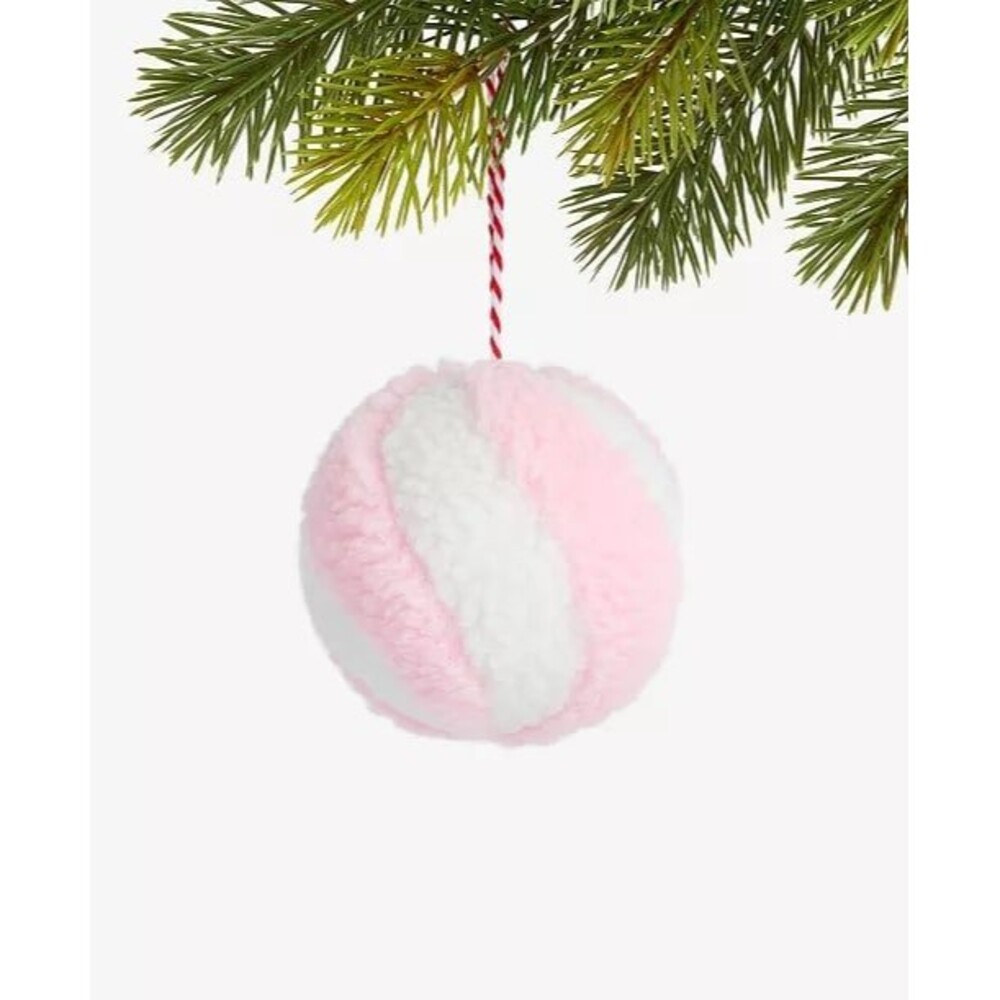 Macy’s Holiday Lane Nutcracker Sweets Ball Christmas Ornament fuzzy pink swirl